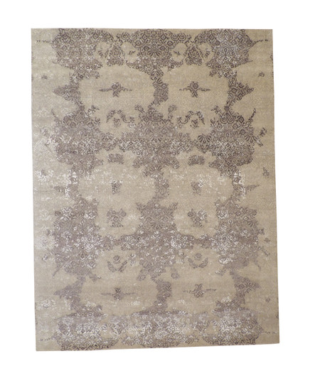 Transitional Abstract Ikat Design Wool/silk Hand knotted Rug 9x12 - w2024