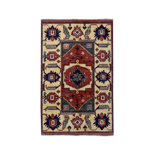Tribal & Geometric Wool Hand Knotted Rug Red Beige 3.5X4.9 -O051301