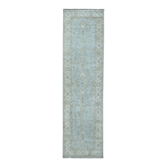 Oushak And Peshawar Wool Hand Knotted Rug Grey Ivory 2.7X9.9 -O051642