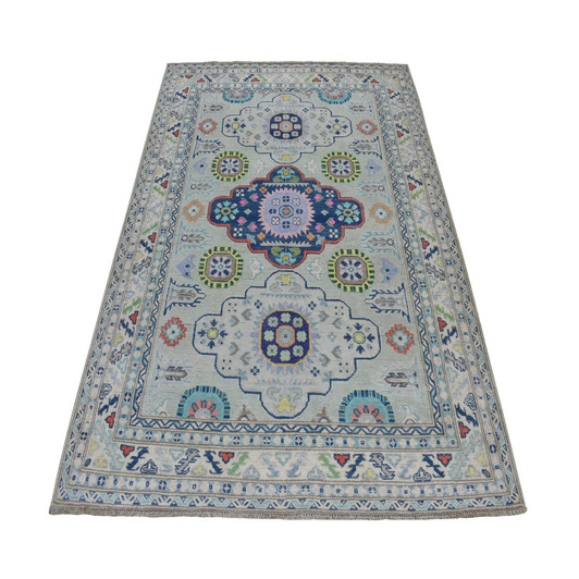 Kazak Wool Hand Knotted Rug Grey Ivory 5.1X6.6 -O052400