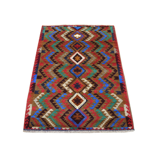 Tribal & Geometric Wool Hand Knotted Rug Multicolored No Border 3.0X4.6 -O053280