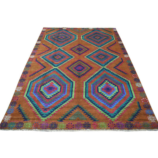 Tribal & Geometric Wool Hand Knotted Rug Multicolored No Border 6.0X8.0 -O053333