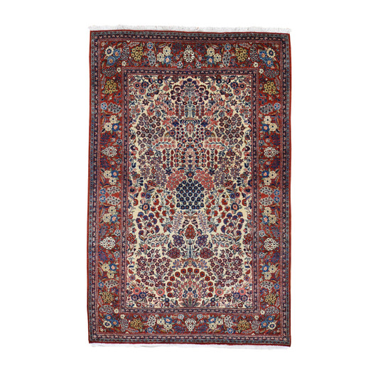 Antique Wool Hand Knotted Rug Beige Red 4.4X6.9 -O048701