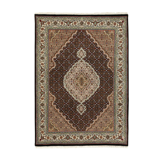 Fine Oriental Wool Hand Knotted Rug Black Ivory 4.0X6.0 -O058770