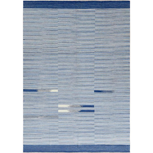 Flat Weave Wool Hand Woven Rug Blue No Border 6.4X9.1 -O060110