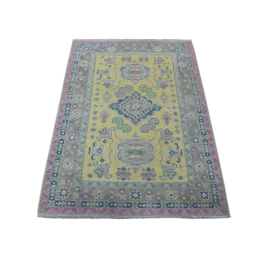 Kazak Wool Hand Knotted Rug Yellow Gray 3.3X4.8 -O055407