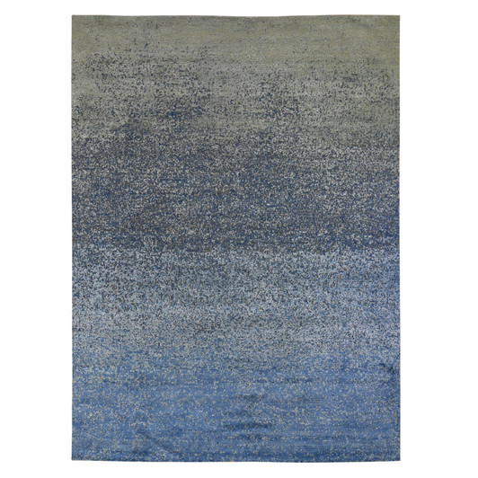 Modern and Contemporary Wool & Pure Silk Hand Knotted Rug Blue No Border 9.0X12.0 -O059007