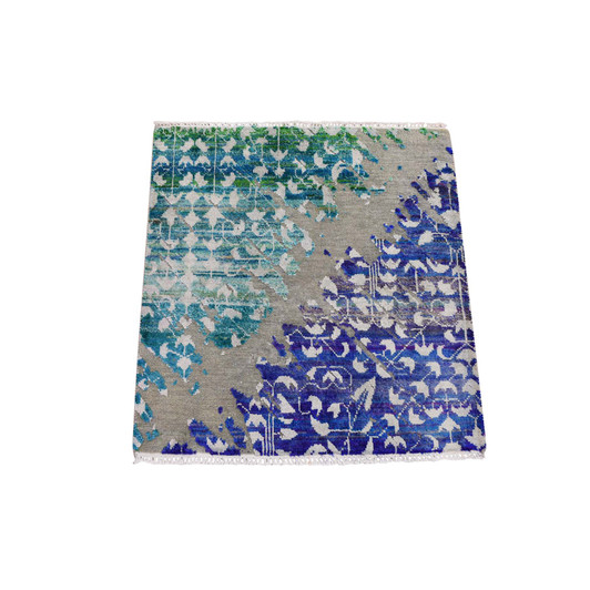 Modern and Contemporary Wool & Sari Silk Hand Knotted Rug Brown No Border 2.0X2.0 -O059282