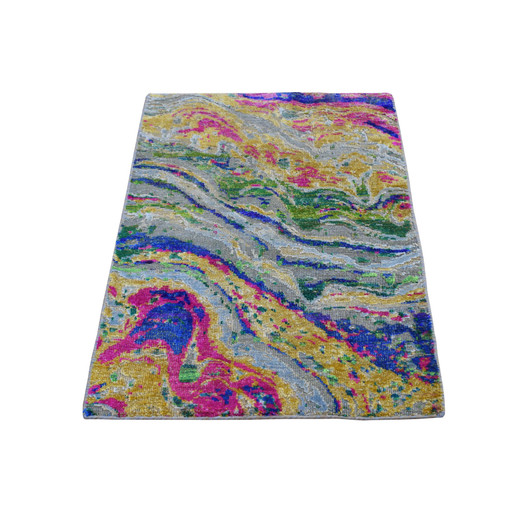 Modern and Contemporary Wool & Silk Hand Knotted Rug Grey No Border 2.0X3.0 -O059124