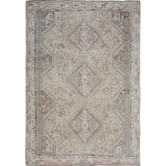 Overdyed & Vintage Worn Wool Hand Knotted Rug Beige Semolina 7.1X9.10 -O057255