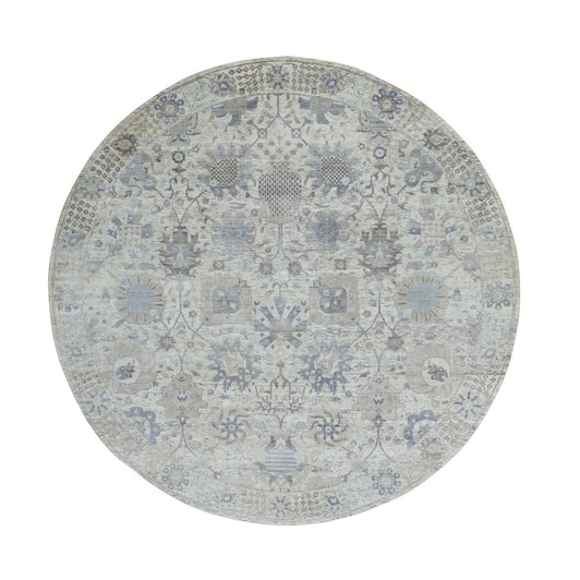 Transitional Wool & Silk Hand Knotted Rug Ivory No Border 10.0X10.0 -O058165