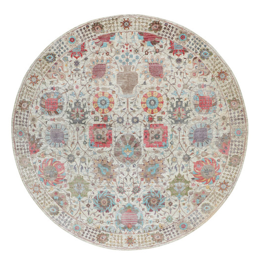 Transitional Wool & Silk Hand Knotted Rug Ivory No Border 10.0X10.0 -O058174