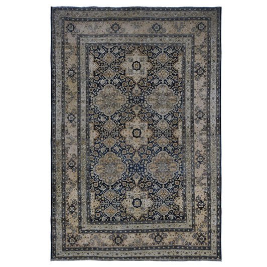 Antique Wool Hand Knotted Rug Blue Midnight Blue 9.4X13.9 -O087939
