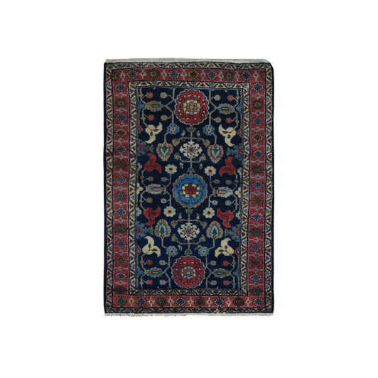 Antique Wool Hand Knotted Rug Blue Red 3.1X4.7 -O078170