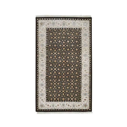 Fine Oriental Wool Hand Knotted Rug Black Ivory 3.1X5.5 -O065312
