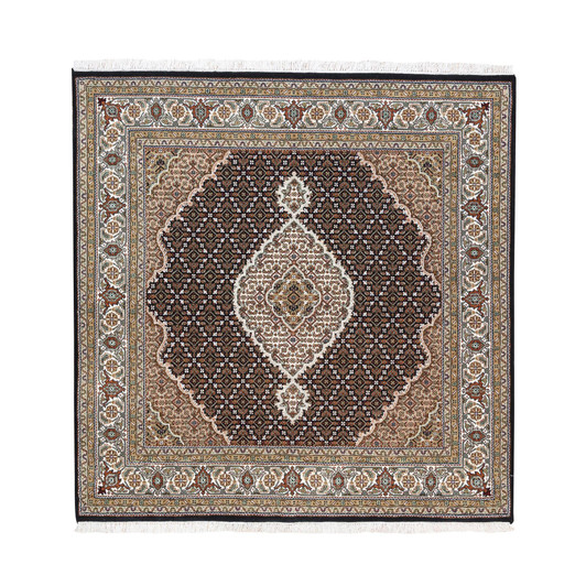 Fine Oriental Wool Hand Knotted Rug Black Ivory 6.0X6.1 -O062550
