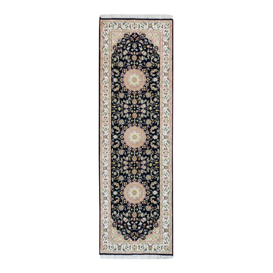 Fine Oriental Wool Hand Knotted Rug Blue Ivory 2.6X8.3 -O065987