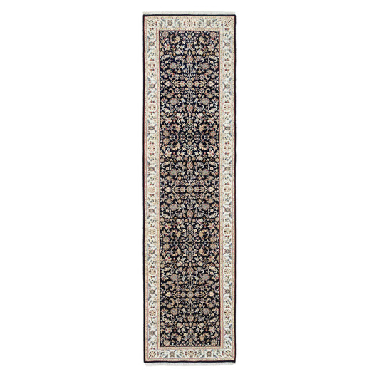 Fine Oriental Wool Hand Knotted Rug Blue Ivory 2.8X10.0 -O063986
