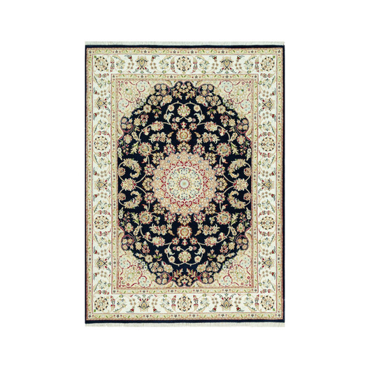 Fine Oriental Wool Hand Knotted Rug Blue Ivory 5.0X6.11 -O090493