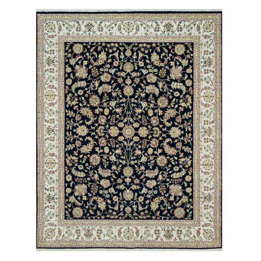 Fine Oriental Wool Hand Knotted Rug Blue Ivory 7.9X10.0 -O090316