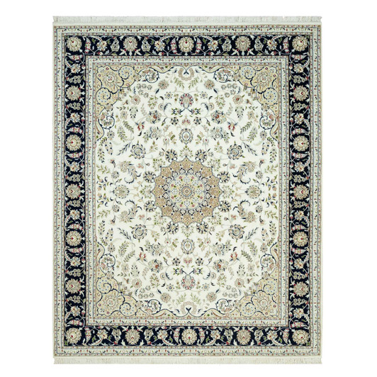 Fine Oriental Wool Hand Knotted Rug Ivory Blue 7.10X10.0 -O090519