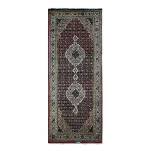 Fine Oriental Wool Hand Knotted Rug Red White 5.0X12.9 -O087985