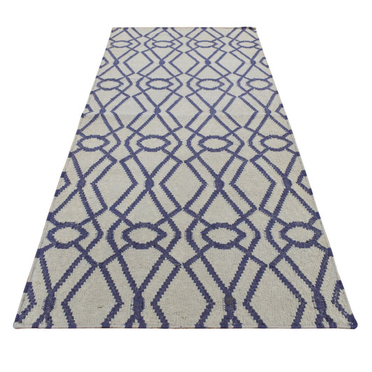Flat Weave Wool Hand Woven Rug Blue No Border 2.6X6.0 -O087832