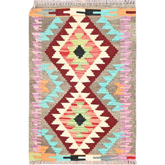 Flat Weave Wool Hand Woven Rug Grey No Border 2.0X3.0 -O085738