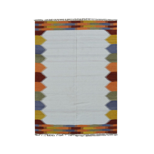 Flat Weave Wool Hand Woven Rug Ivory Multicolored 5.5X7.10 -O087890