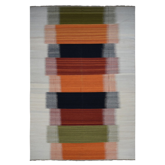 Flat Weave Wool Hand Woven Rug Ivory No Border 10.0X14.4 -O087877