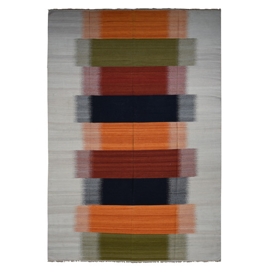 Flat Weave Wool Hand Woven Rug Ivory No Border 10.0X14.4 -O087884