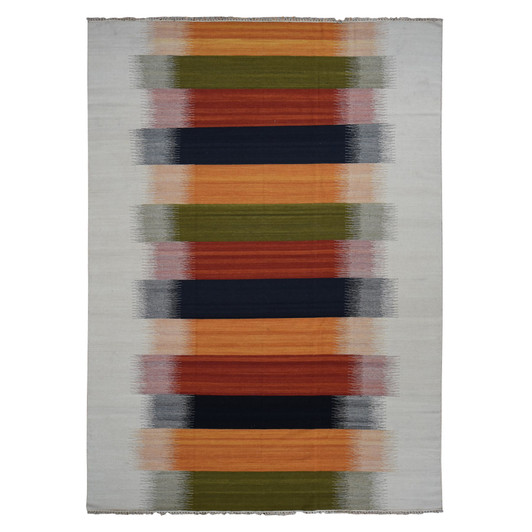 Flat Weave Wool Hand Woven Rug Ivory No Border 9.0X12.6 -O087895