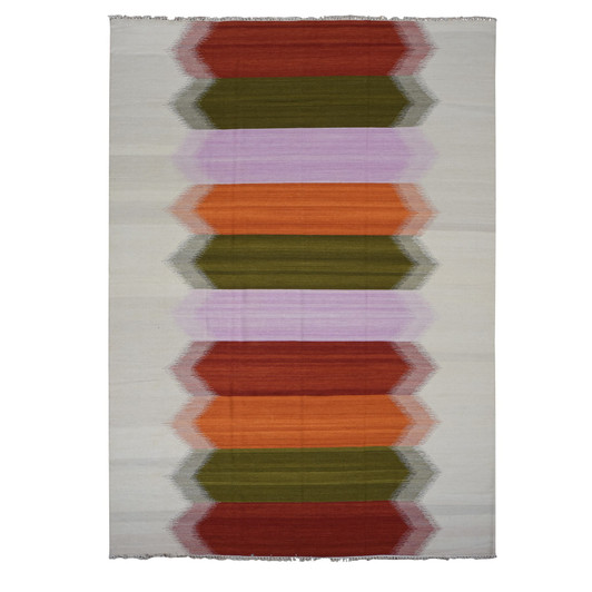 Flat Weave Wool Hand Woven Rug Ivory No Border 9.0X12.7 -O087905