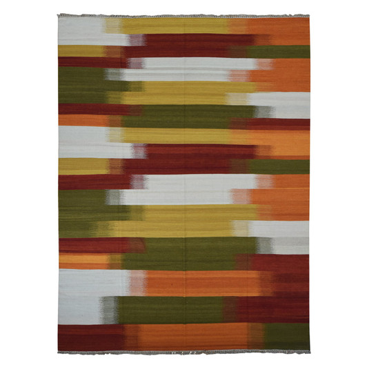 Flat Weave Wool Hand Woven Rug Ivory No Border 9.1X12.6 -O087909