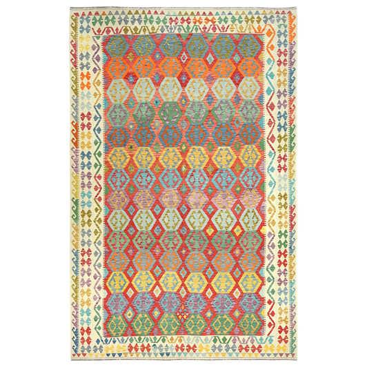 Flat Weave Wool Hand Woven Rug Multicolored Ivory 10.0X16.0 -O081782