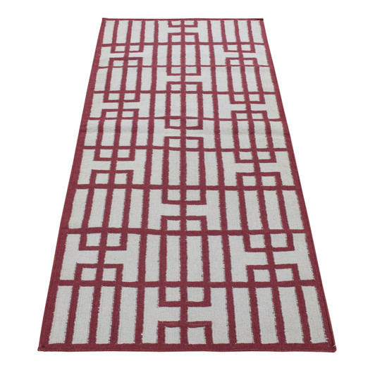 Flat Weave Wool Hand Woven Rug Red Red 2.5X6.1 -O087846