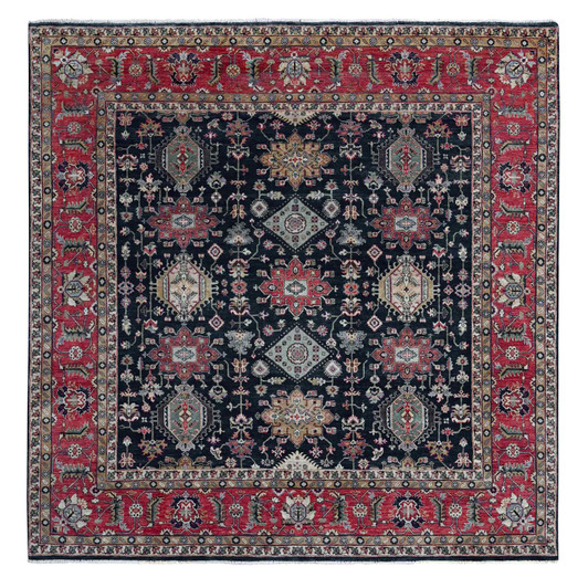 Heriz Wool Hand Knotted Rug Black Red 10.0X10.2 -O010023