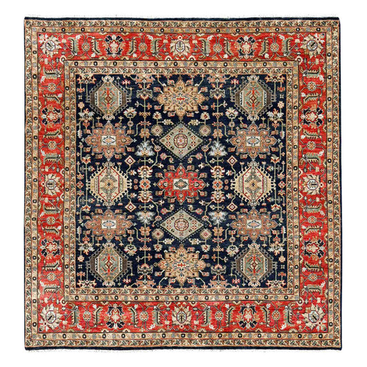 Heriz Wool Hand Knotted Rug Black Rust Red 8.0X8.0 -O084393