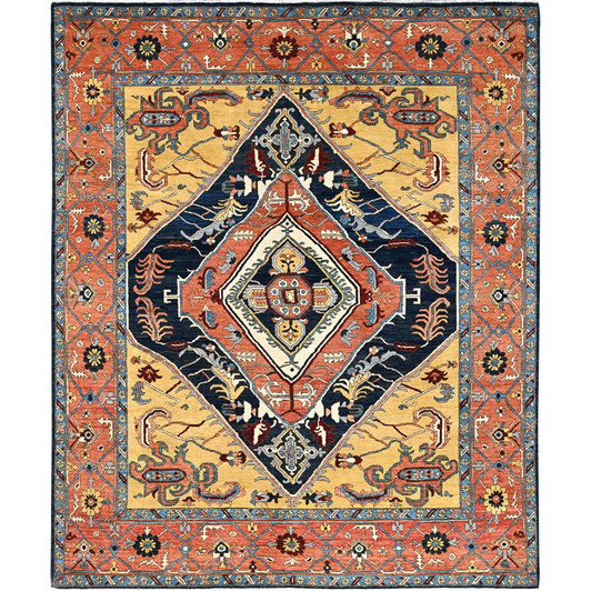 Heriz Wool Hand Knotted Rug Blue Orange 8.0X9.5 -O085435