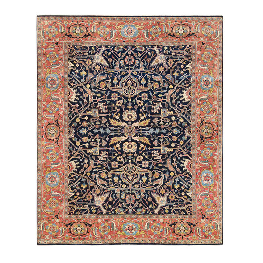 Heriz Wool Hand Knotted Rug Blue Orange 8.1X10.1 -O063546