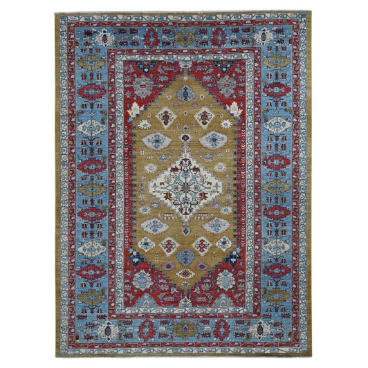 Heriz Wool Hand Knotted Rug Green Blue 9.10X13.10 -O087536
