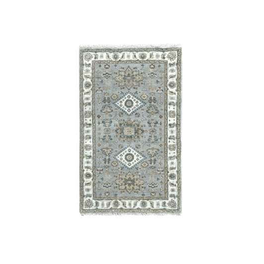 Heriz Wool Hand Knotted Rug Grey Daisy White 3.1X5.0 -O084744