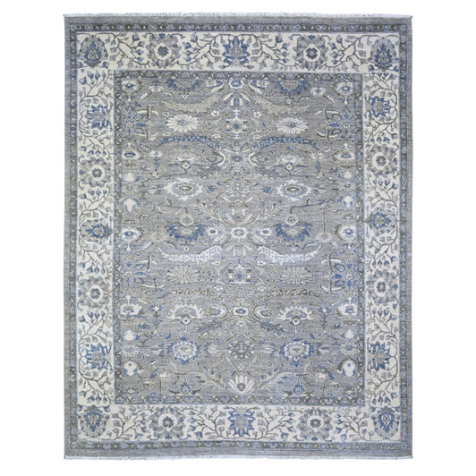 Heriz Wool Hand Knotted Rug Grey Delicate White 7.10X9.9 -O074679