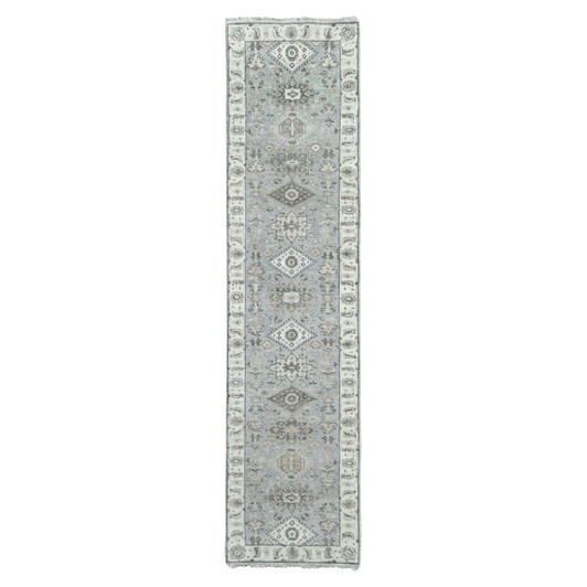 Heriz Wool Hand Knotted Rug Grey Ivory 2.6X11.8 -O010071
