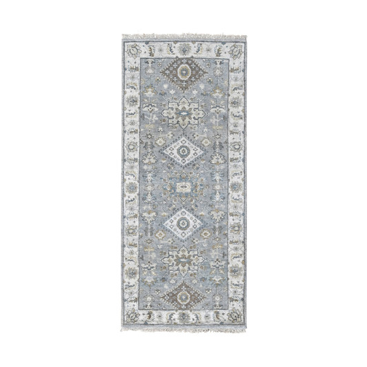 Heriz Wool Hand Knotted Rug Grey Ivory 2.7X6.0 -O084908