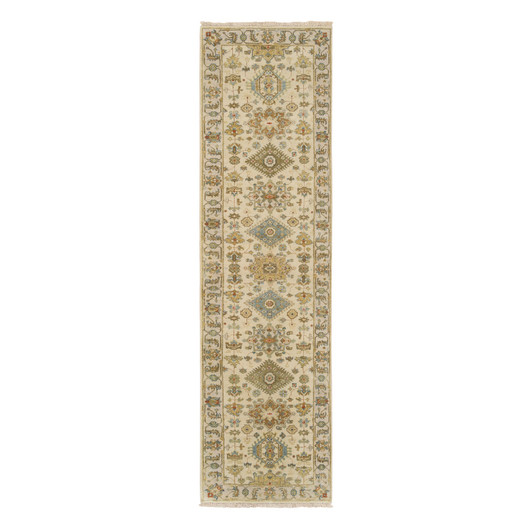 Heriz Wool Hand Knotted Rug Ivory Light Gray 2.7X9.9 -O063665