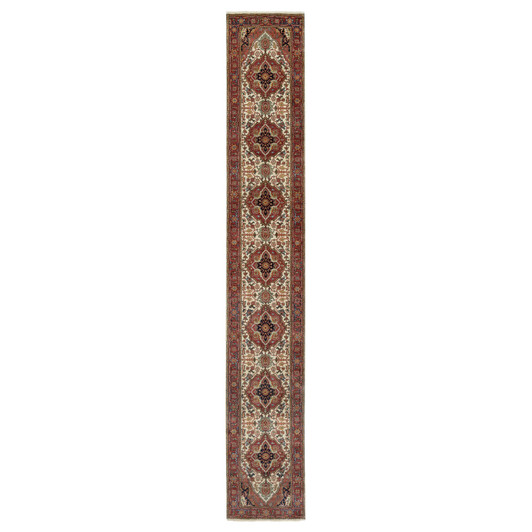 Heriz Wool Hand Knotted Rug Ivory Red 2.6X16.1 -O090924