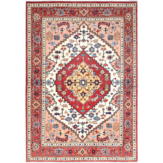 Heriz Wool Hand Knotted Rug Ivory Red 6.1X8.9 -O086961