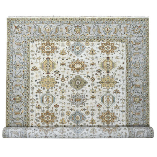 Heriz Wool Hand Knotted Rug Ivory Silver 10.4X16.0 -O084947