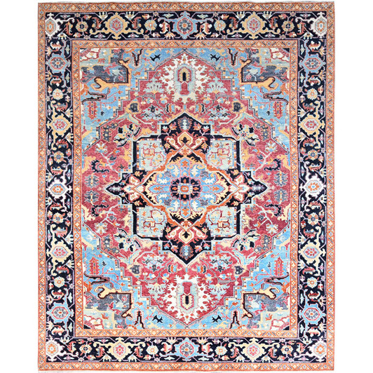 Heriz Wool Hand Knotted Rug Pink Blue 9.2X11.8 -O086955